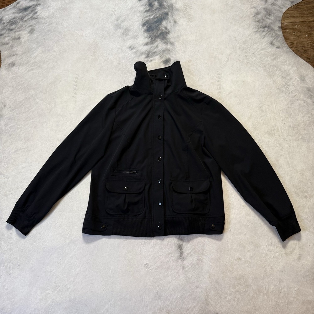 Zenergy By‎ Chicos Jacket Womens Size 2/ L Black Mock Neck Full Zip Athleisure